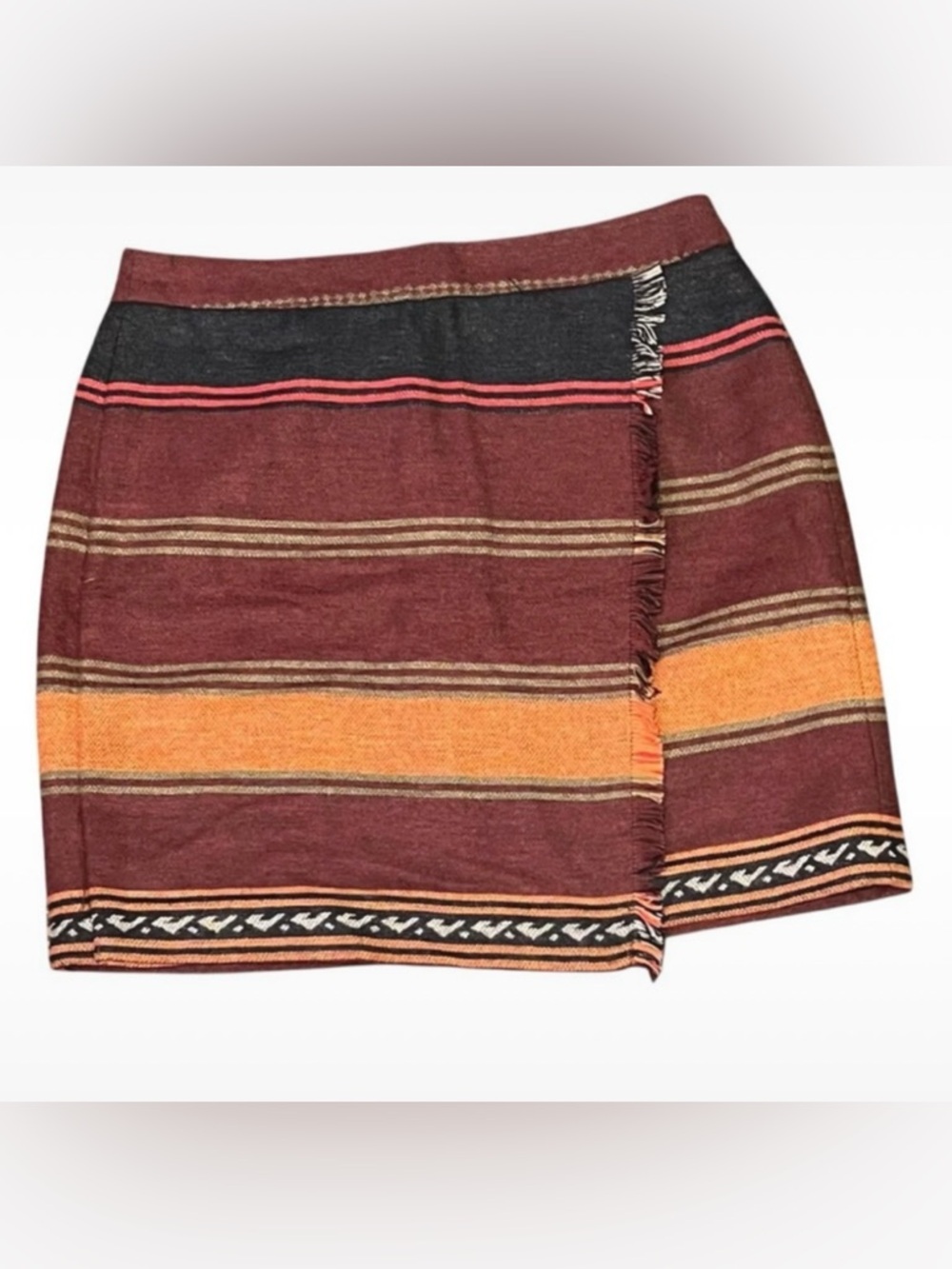 LOFT Size 6 Boho Hippie Boho Stripe Wrap Skirt  Rust Orange Wrap Skirt Poly Wool